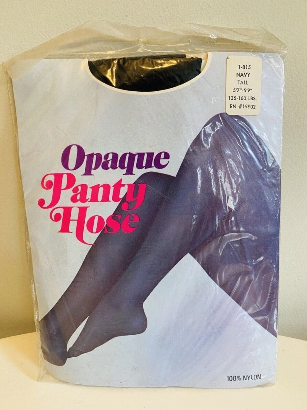 Vintage Opaque Pantyhose, NOS, Navy, Size Tall 5'7-5'9 135-160 lb. 100% Nylon